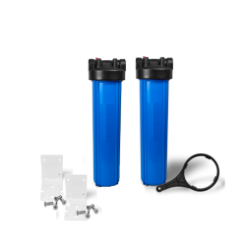 Dual Big Blue Water Filter Housing 4.5&quot; x 20&quot; - 1&quot; with Pressure Release + Bracket and Wrench