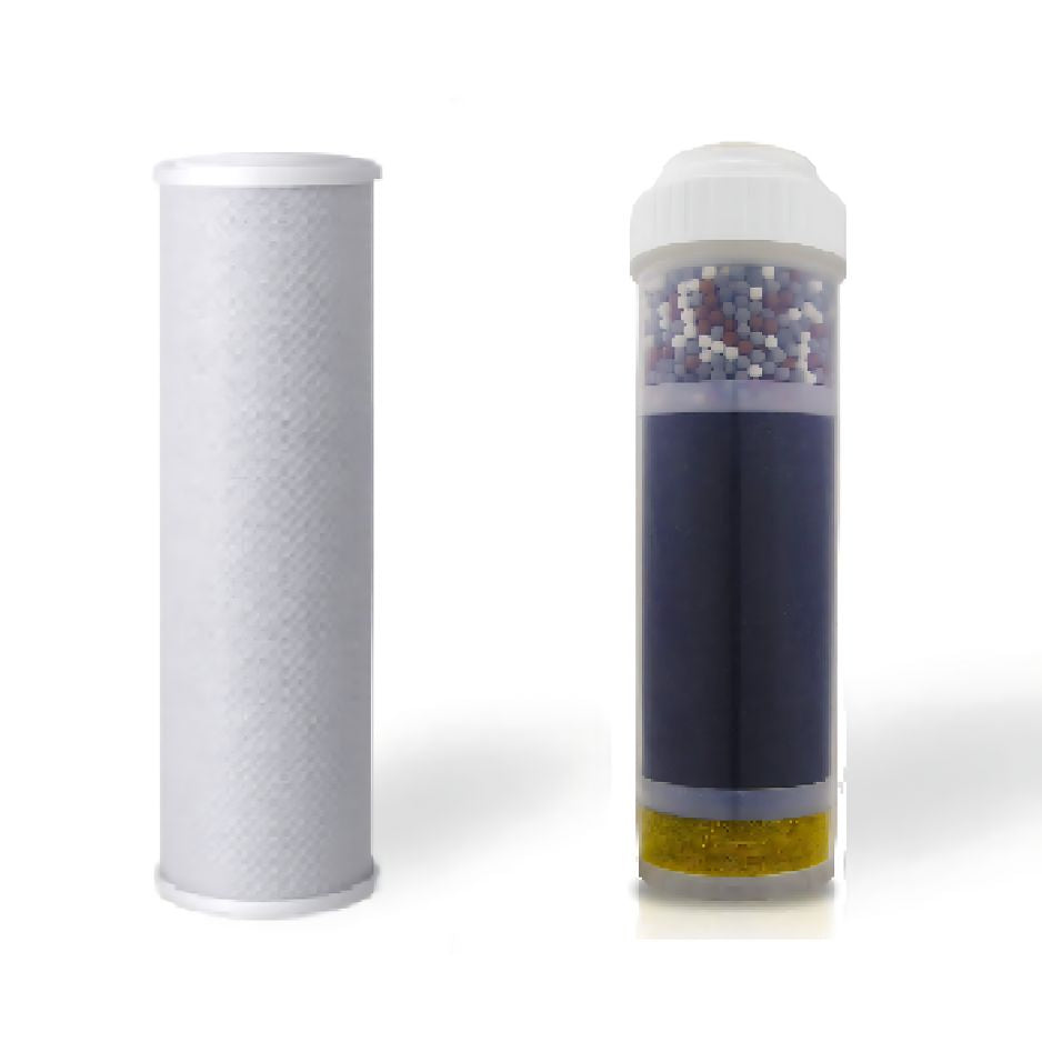 Dual Countertop Replacement Cartridges- Alkaline Filter Cartridge and 5 Micron Carbon Block - for Countertop and Under Sink Filtration