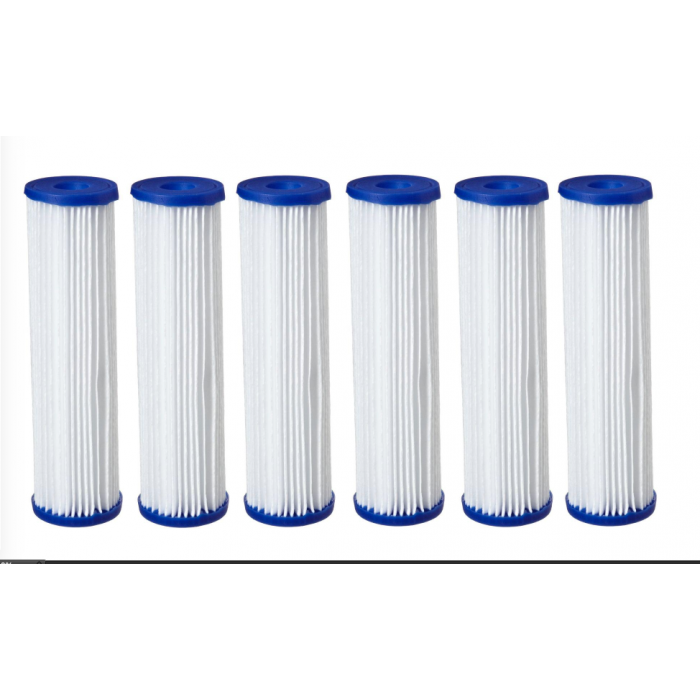 6 Pack: Big Blue Polyester Pleated Sediment Water Filter 4.5&quot; x 20&quot; |10 Micron Nominal Filtration