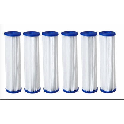 6 Pack: Big Blue Polyester Pleated Sediment Water Filter 4.5&quot; x 20&quot; |10 Micron Nominal Filtration