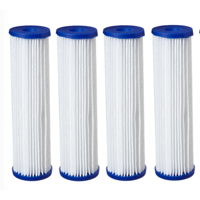 4 Pack: Big Blue Polyester Pleated Sediment Water Filter 4.5&quot; x 20&quot; |10 Micron Nominal Filtration